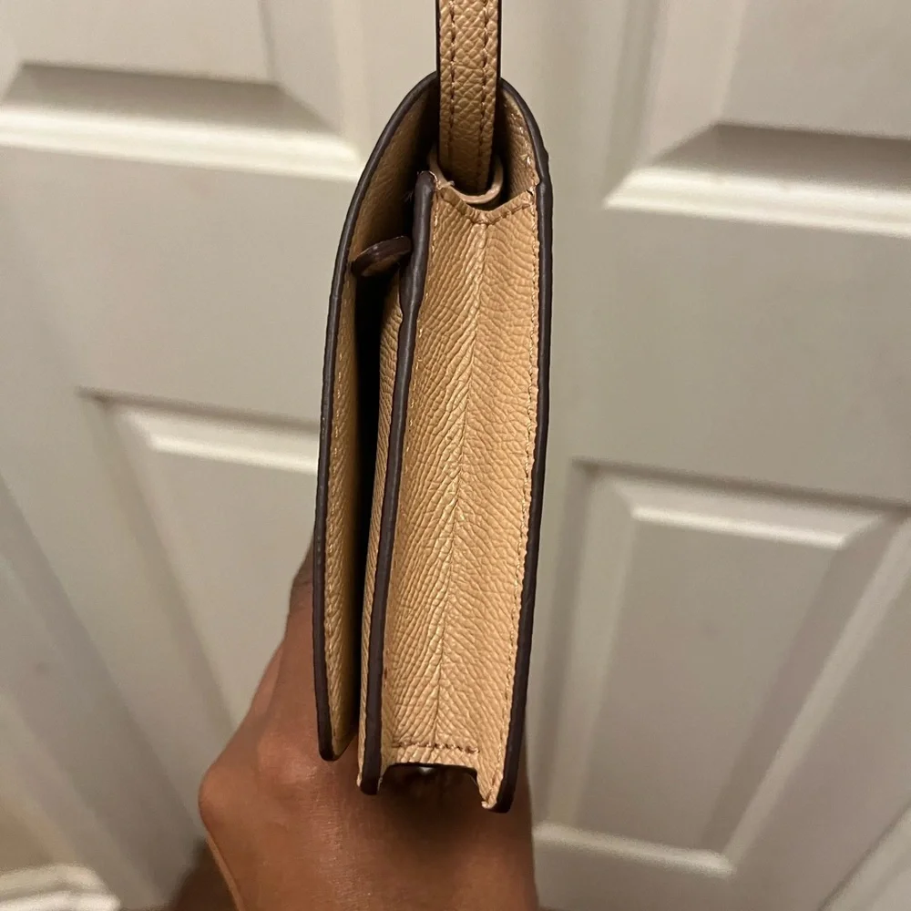 LIKE NEW Coach Foldover Crossbody Clutch w/ Celestial Studs (F30050) - Tan